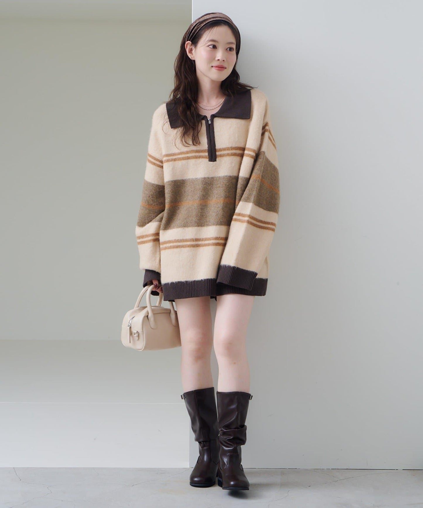 條紋拉鍊針織衫