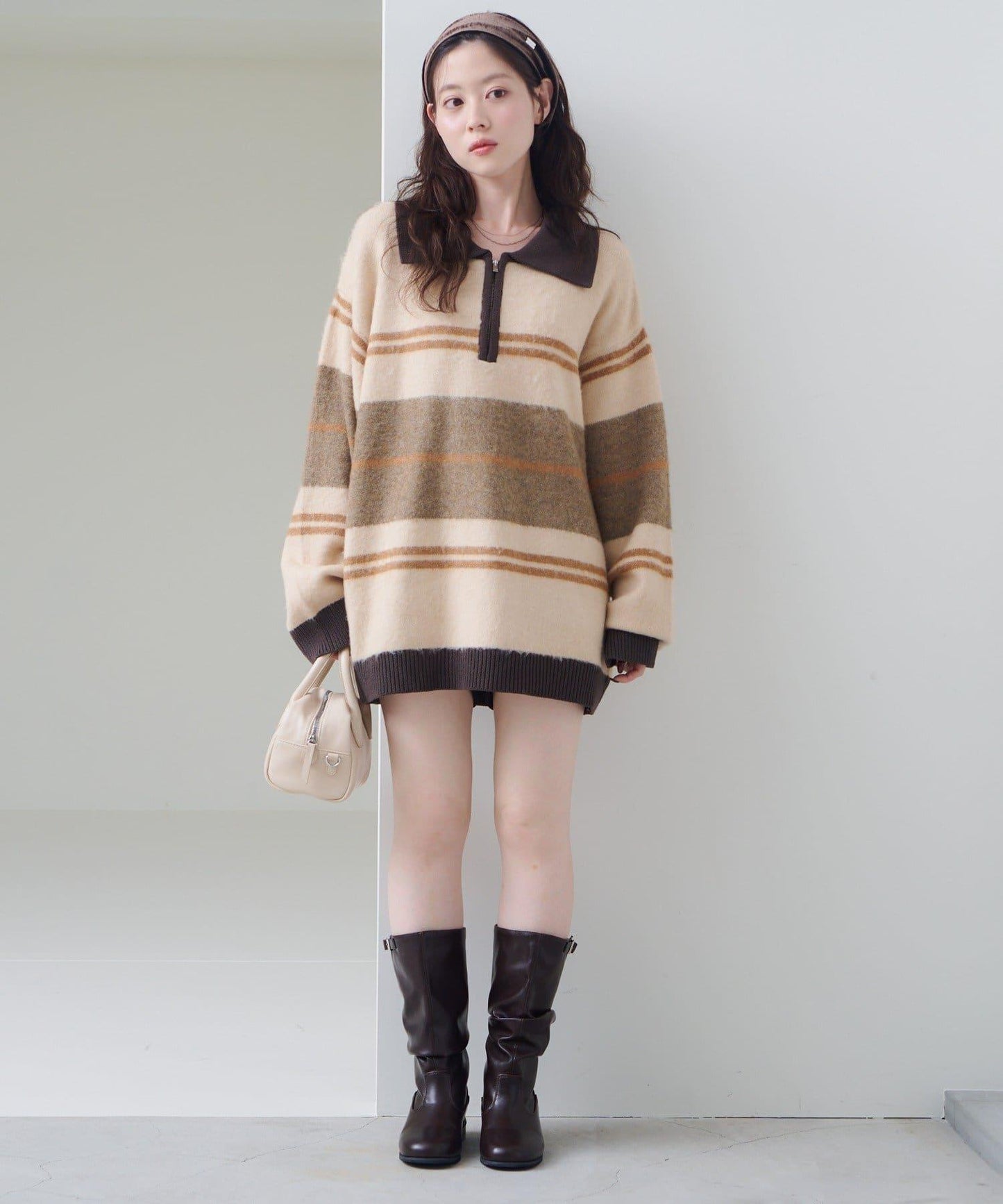 條紋拉鍊針織衫