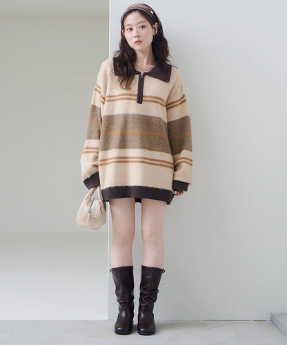 條紋拉鍊針織衫