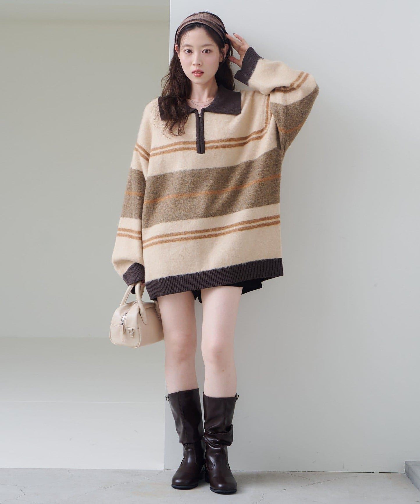 條紋拉鍊針織衫