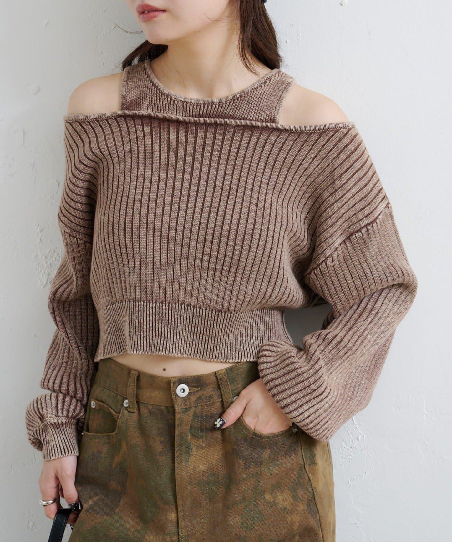 【Kastane】雙面染色露肩背心針織衫