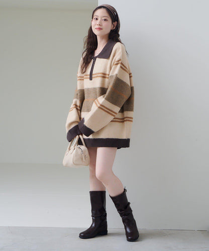 條紋拉鍊針織衫