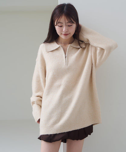 條紋拉鍊針織衫