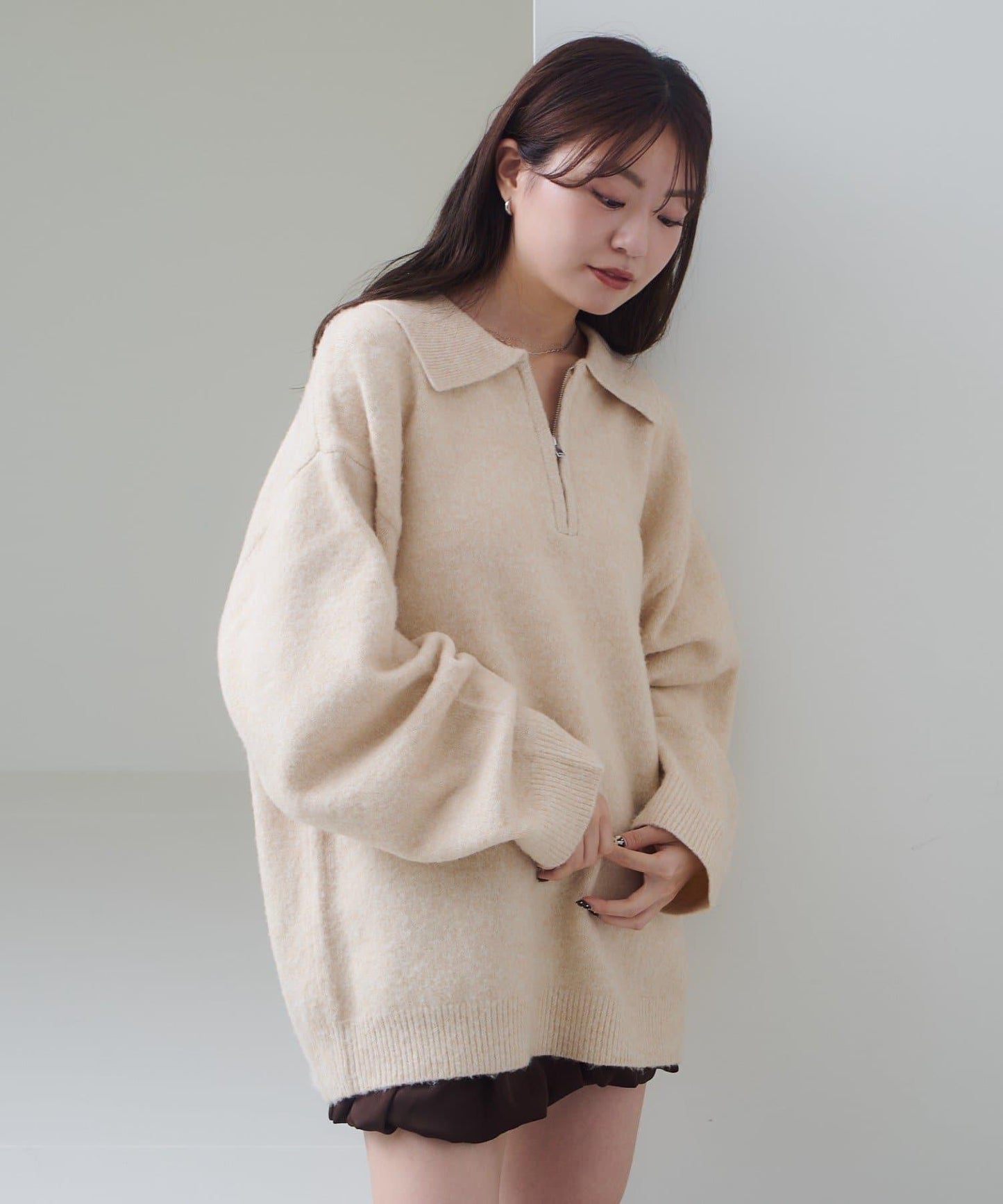 條紋拉鍊針織衫