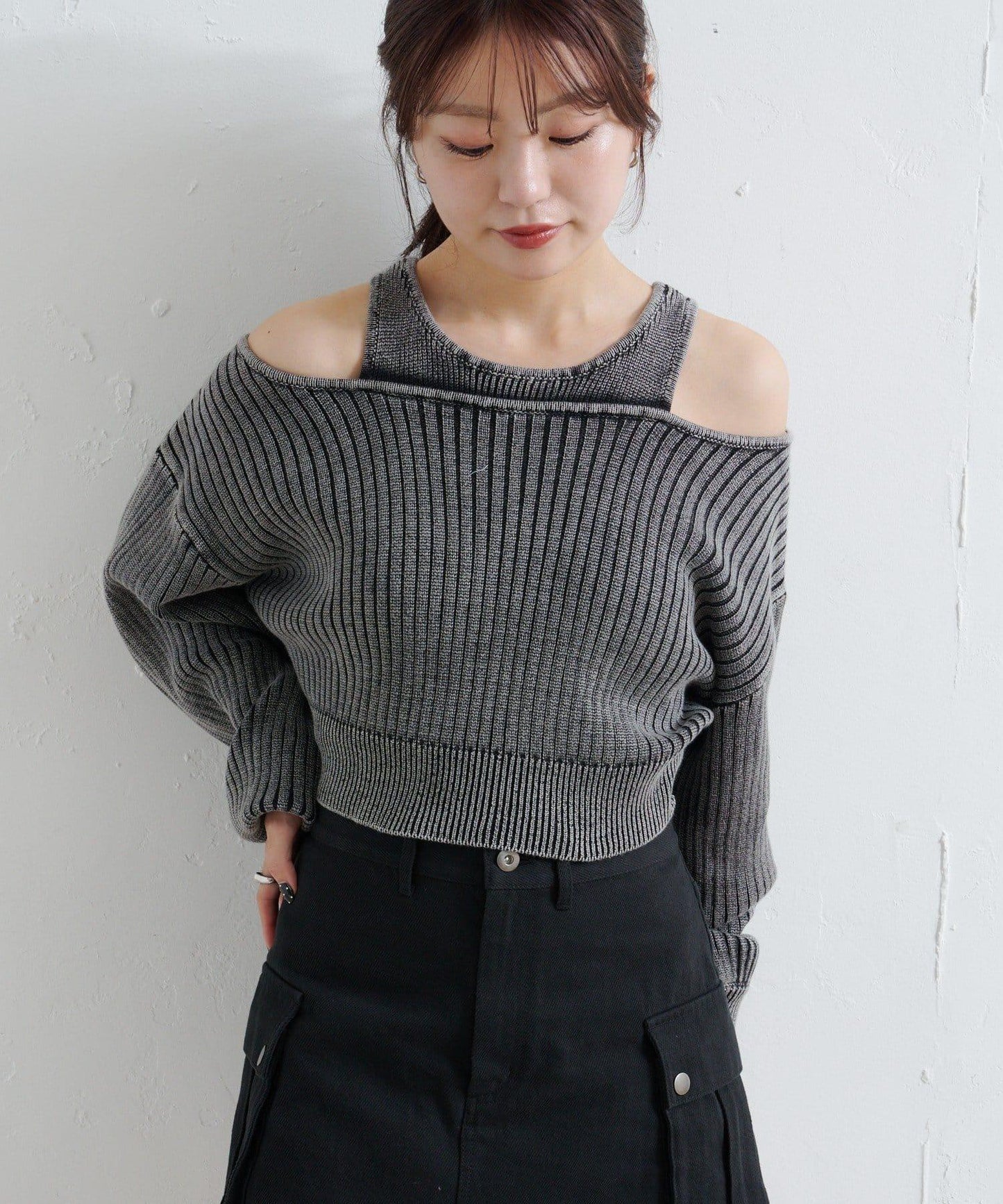 【Kastane】雙面染色露肩背心針織衫