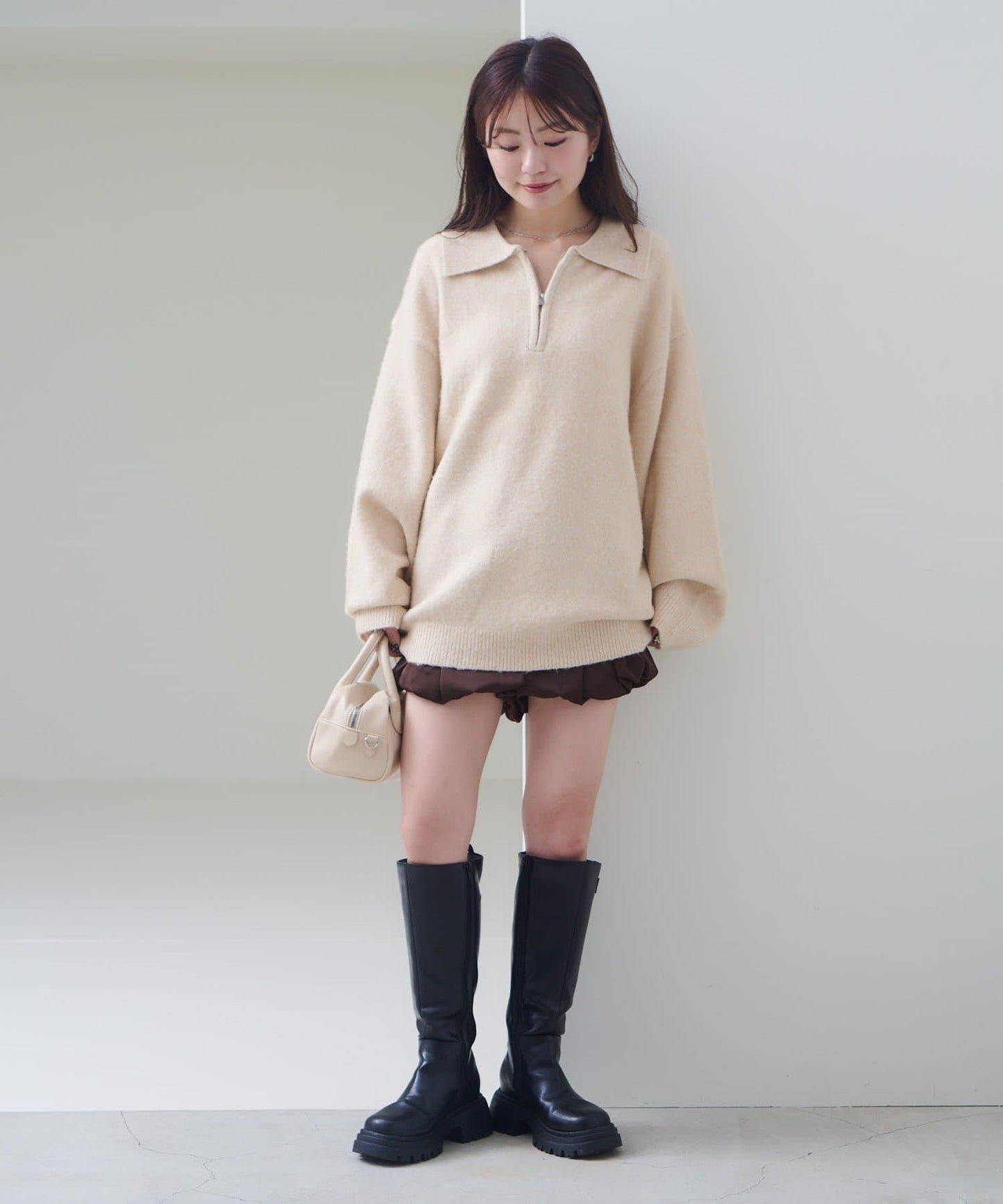 條紋拉鍊針織衫