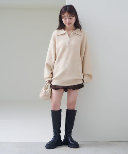 條紋拉鍊針織衫