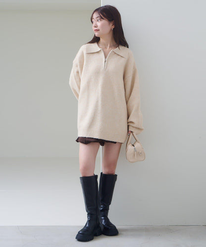 條紋拉鍊針織衫