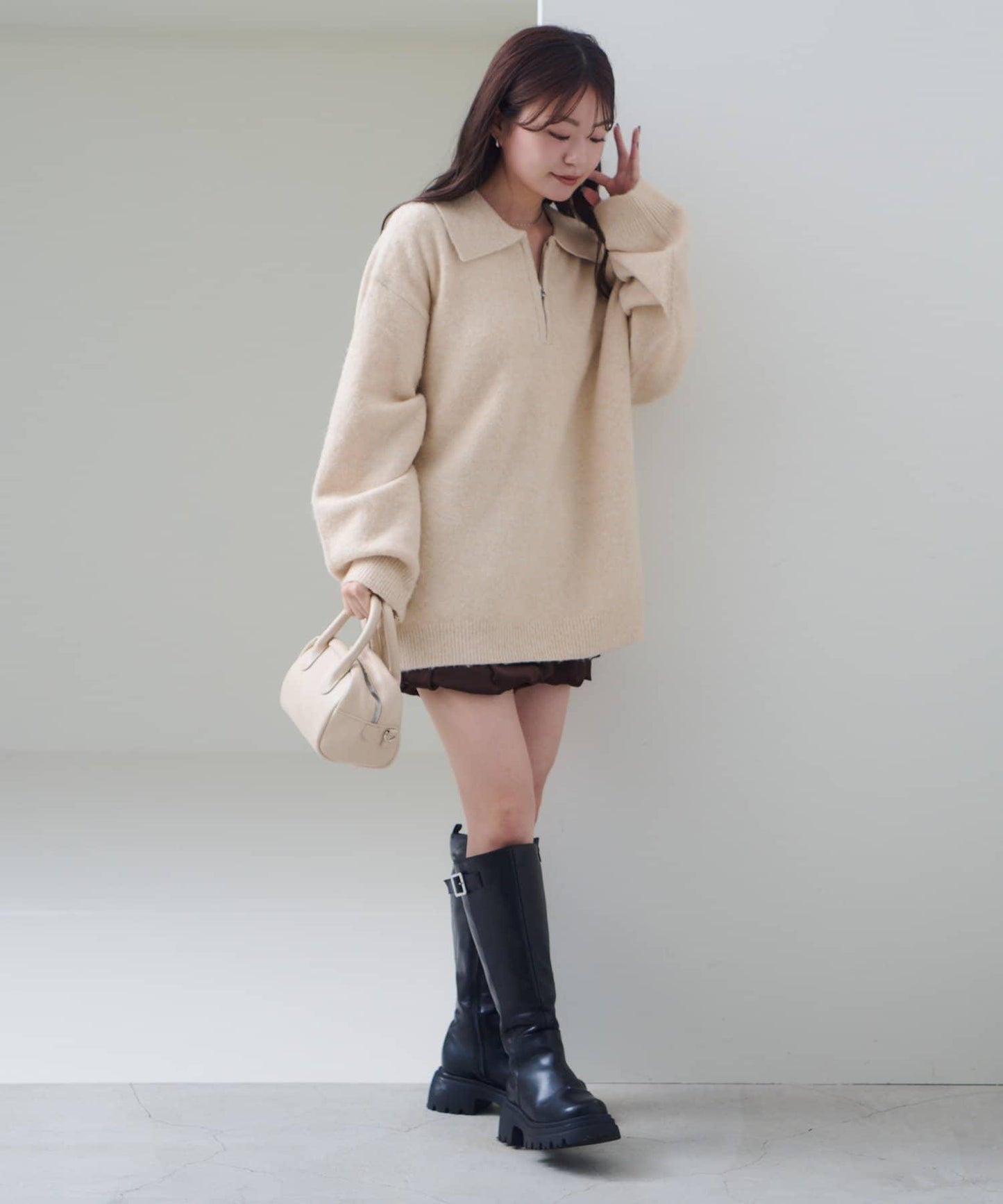 條紋拉鍊針織衫