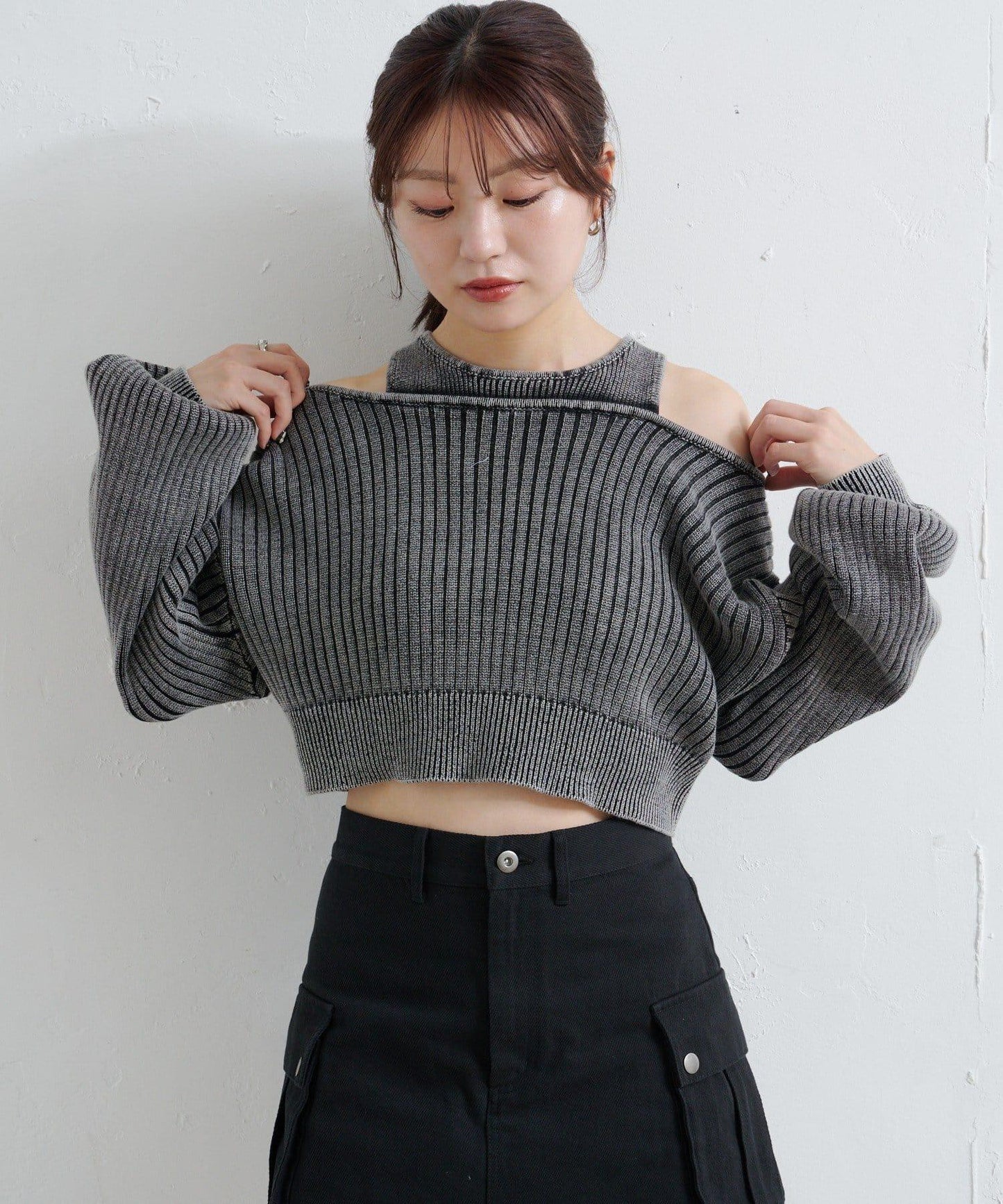 【Kastane】雙面染色露肩背心針織衫