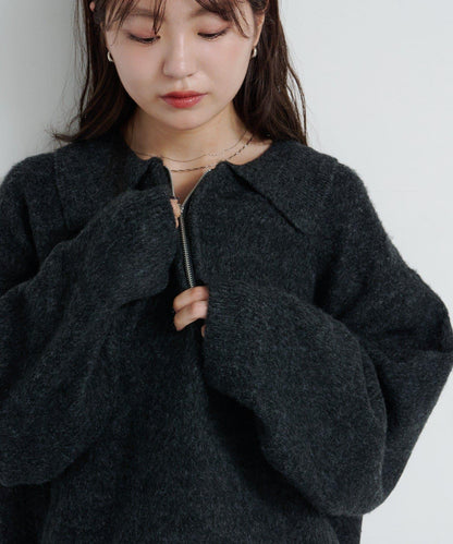 條紋拉鍊針織衫