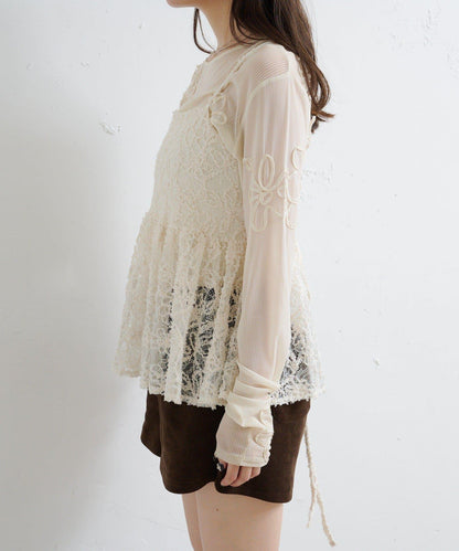 羽毛感蕾絲吊帶背心