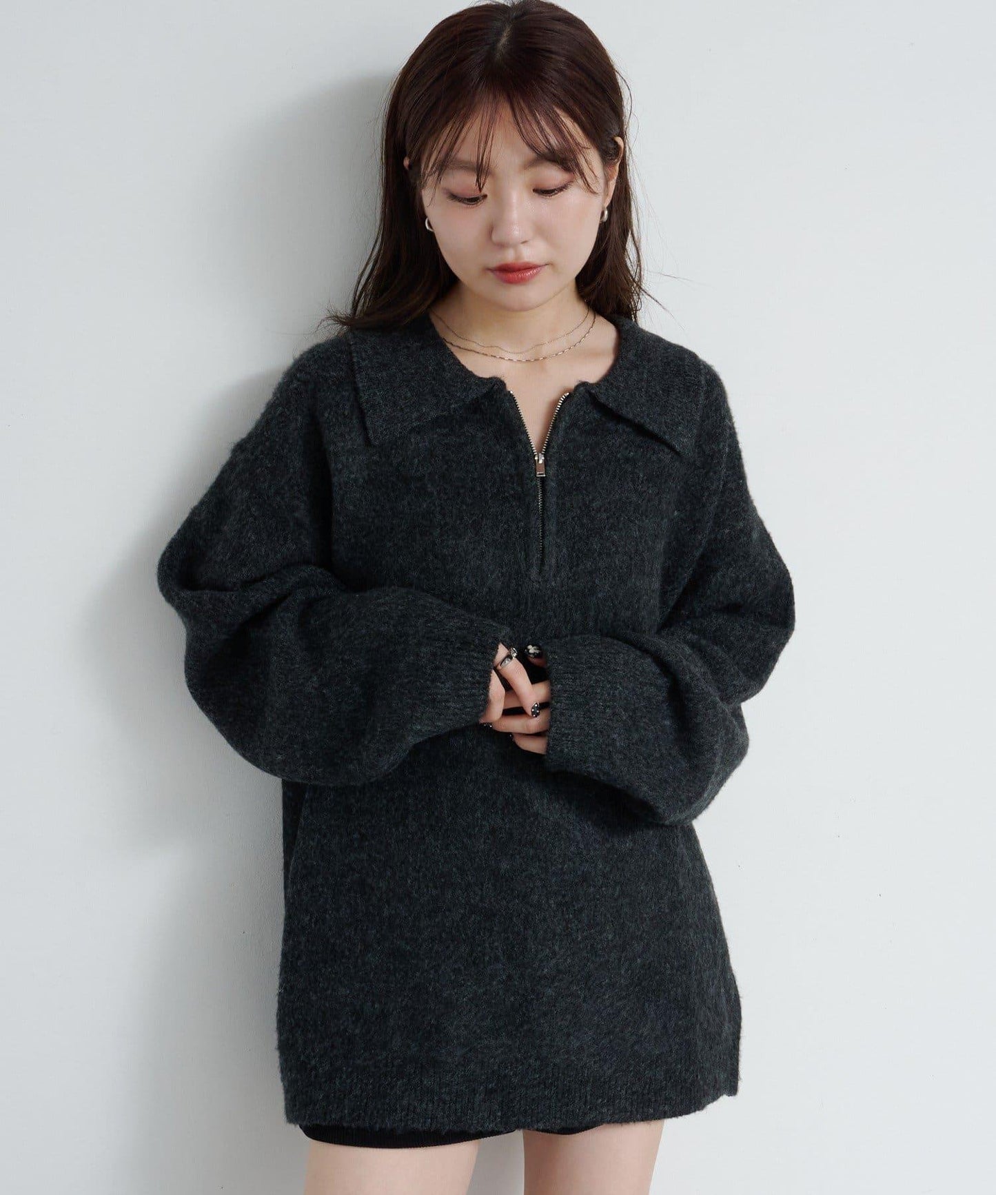 條紋拉鍊針織衫