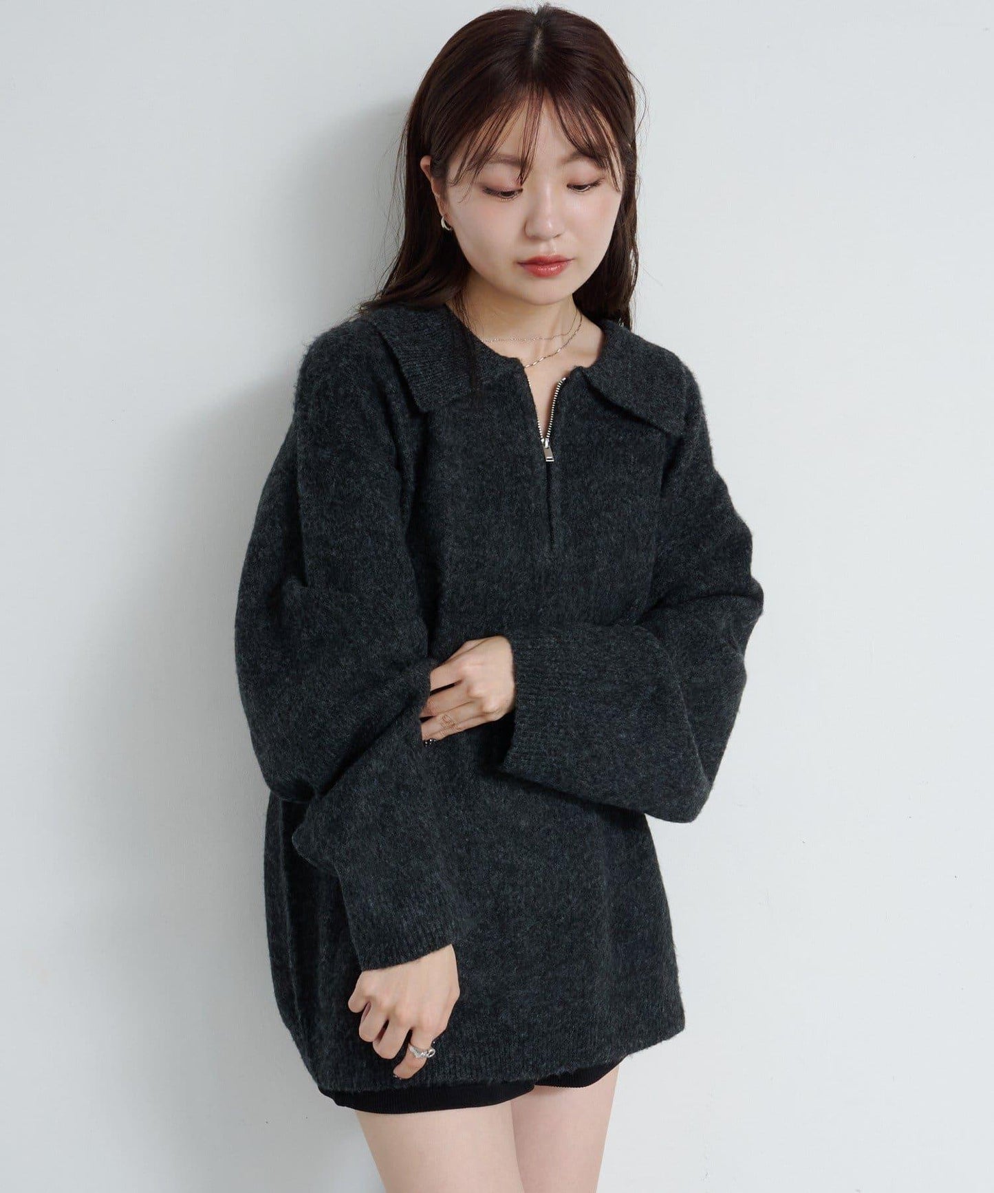 條紋拉鍊針織衫