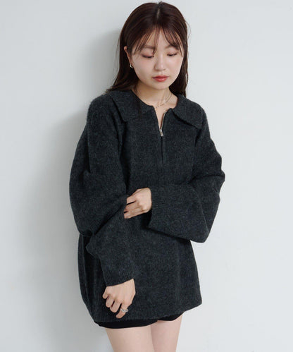 條紋拉鍊針織衫