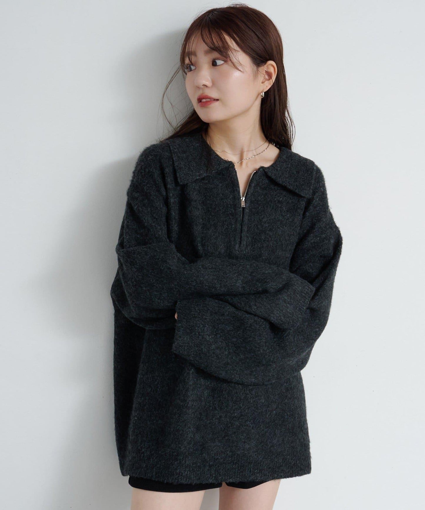 條紋拉鍊針織衫