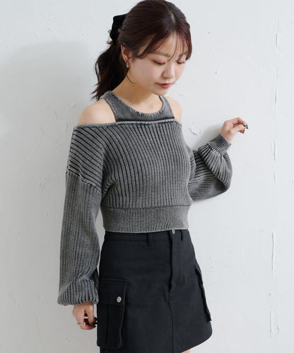 【Kastane】雙面染色露肩背心針織衫