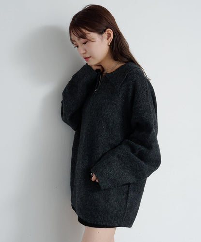 條紋拉鍊針織衫