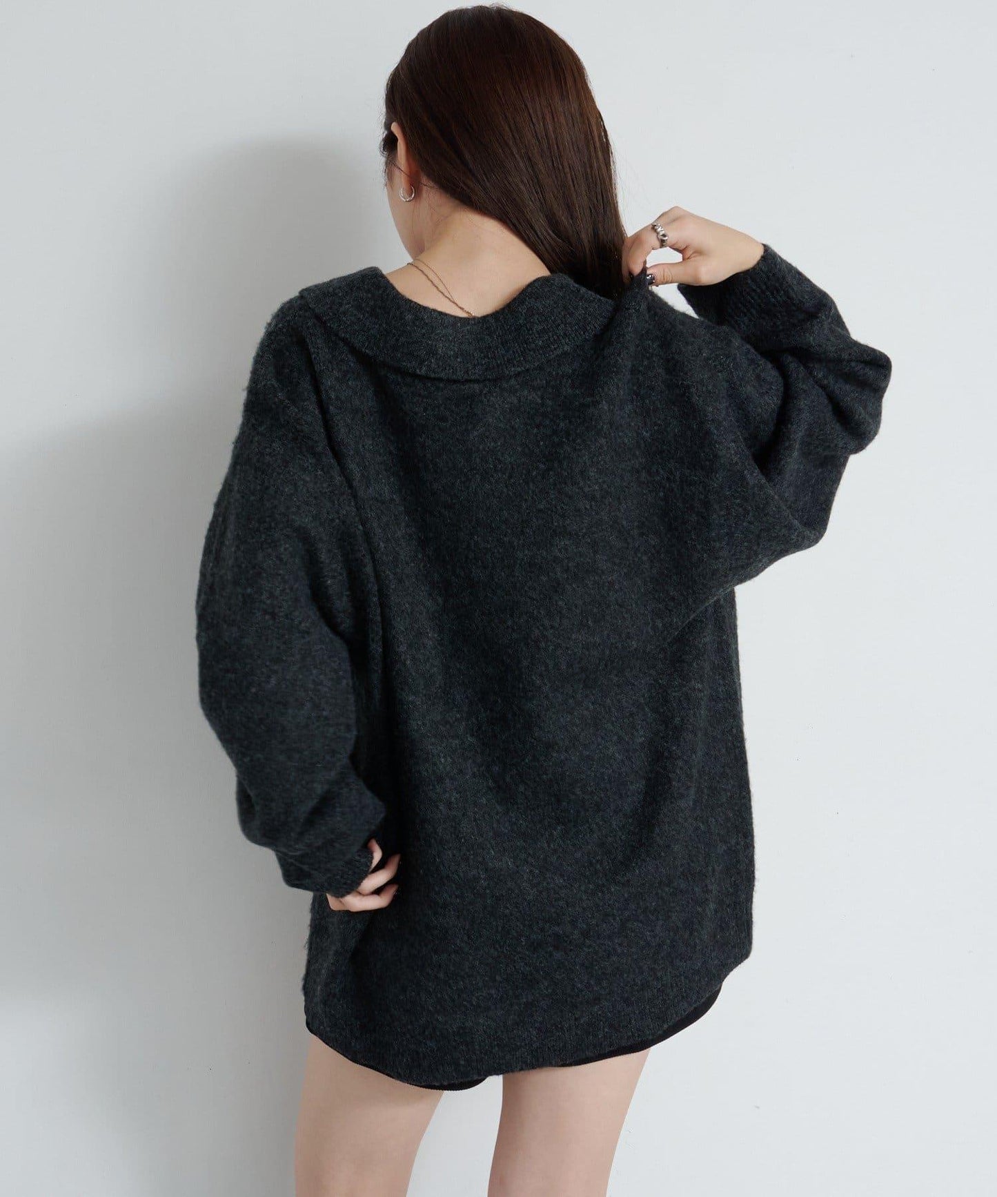 條紋拉鍊針織衫