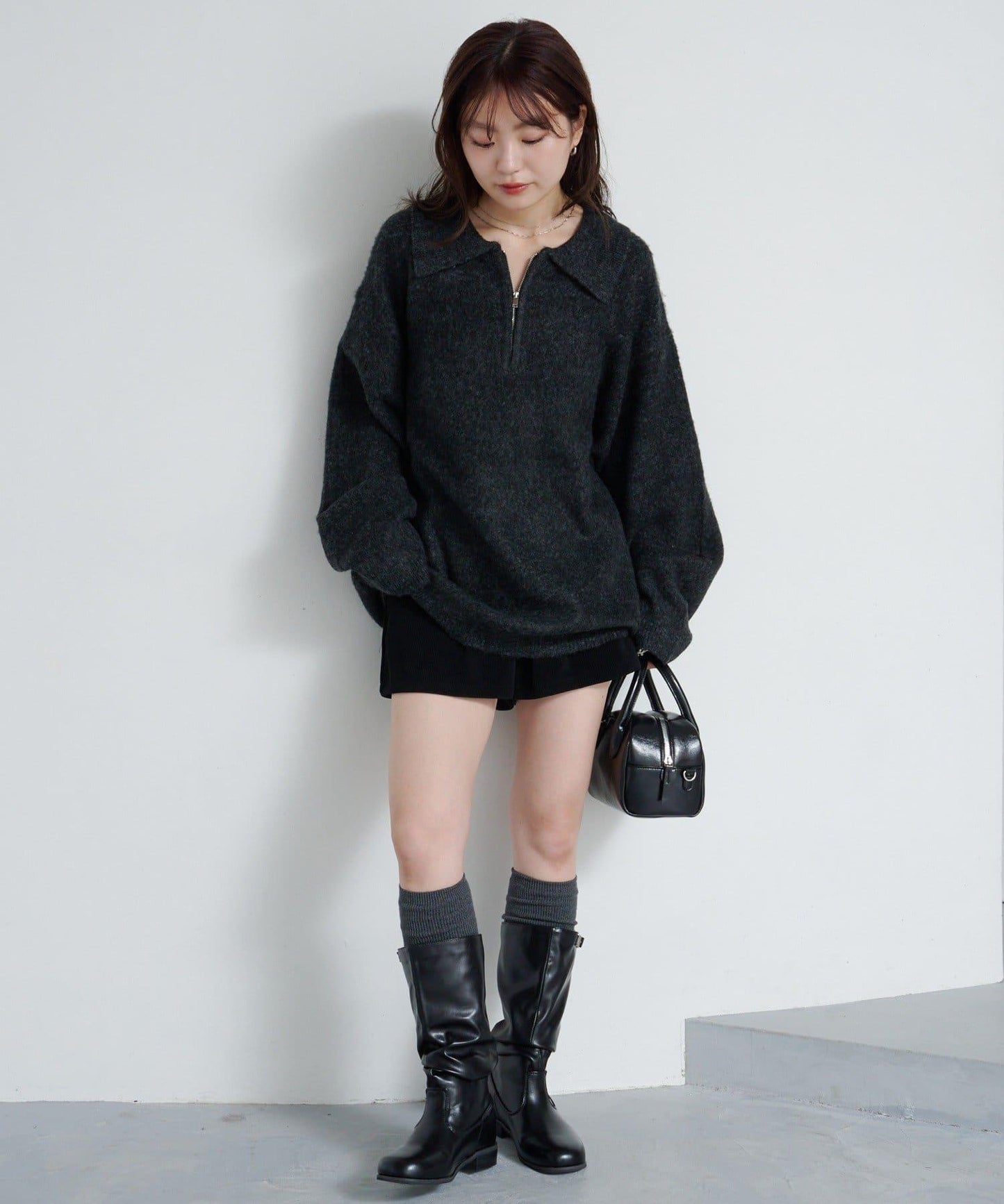 條紋拉鍊針織衫