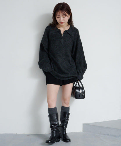 條紋拉鍊針織衫