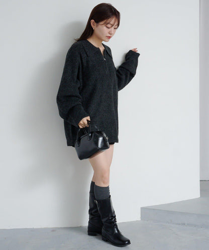 條紋拉鍊針織衫