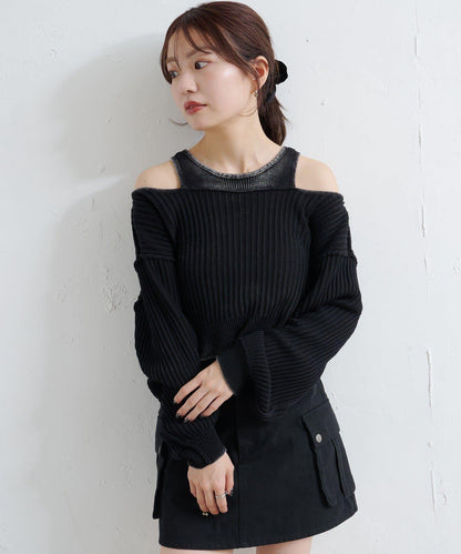 【Kastane】雙面染色露肩背心針織衫