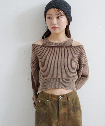 【Kastane】雙面染色露肩背心針織衫