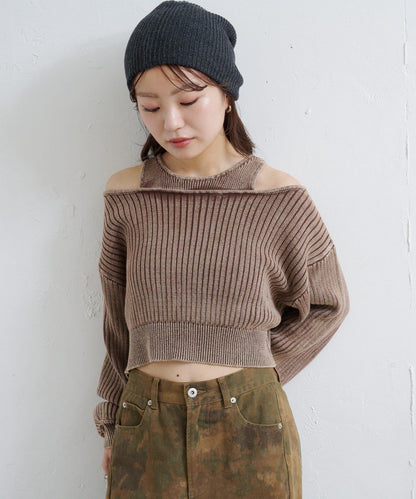 【Kastane】雙面染色露肩背心針織衫