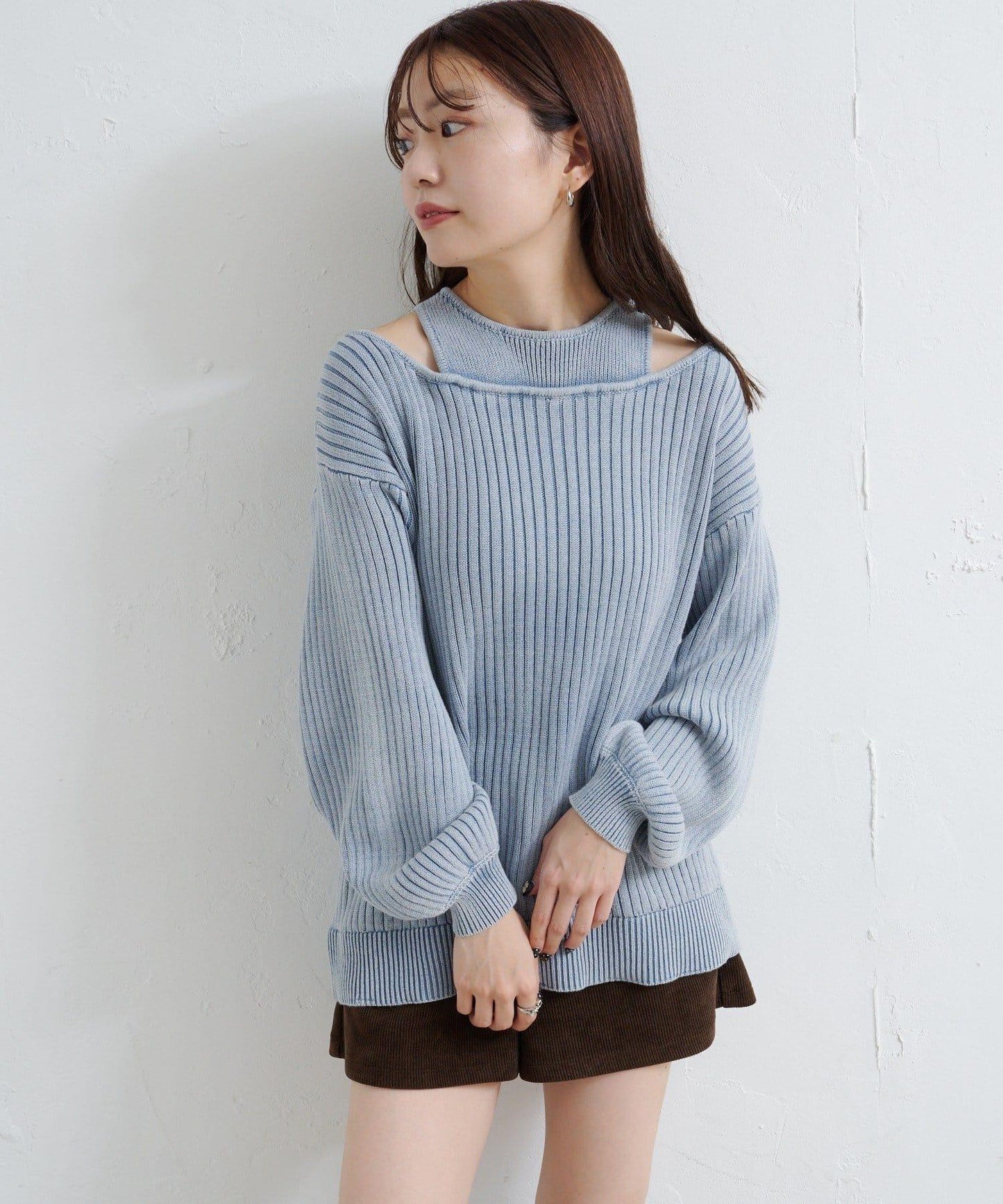 【Kastane】雙面染色露肩背心針織衫