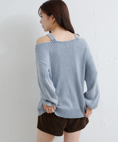 【Kastane】雙面染色露肩背心針織衫