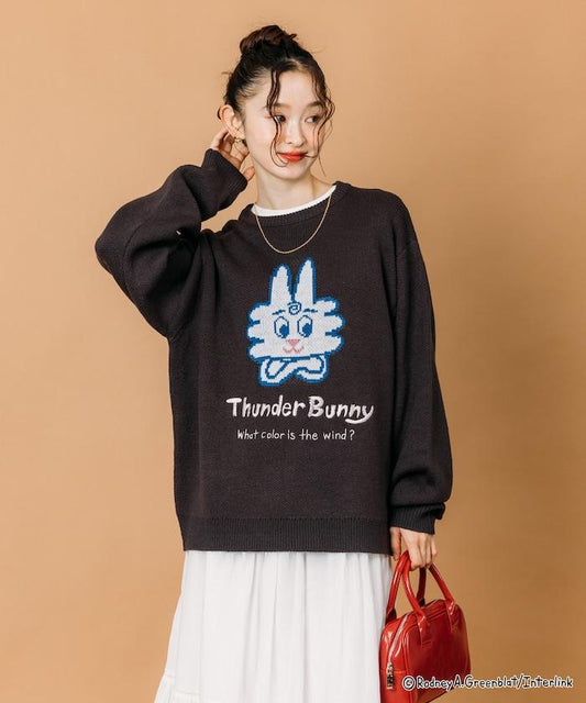 Thunder Bunny / 《Thunder Bunny》特別款寬鬆版型提花圓領針織衫【限量】
