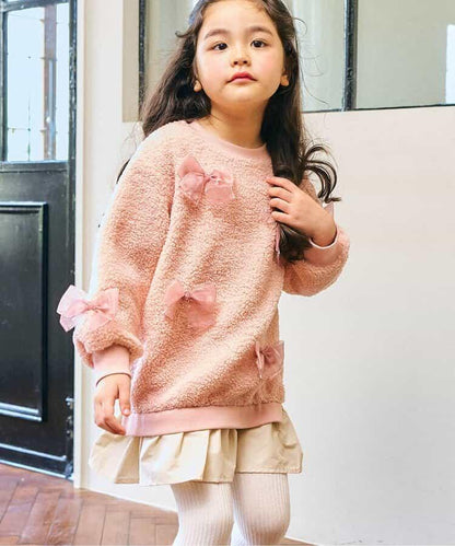 蝴蝶結裝飾毛絨連衣裙