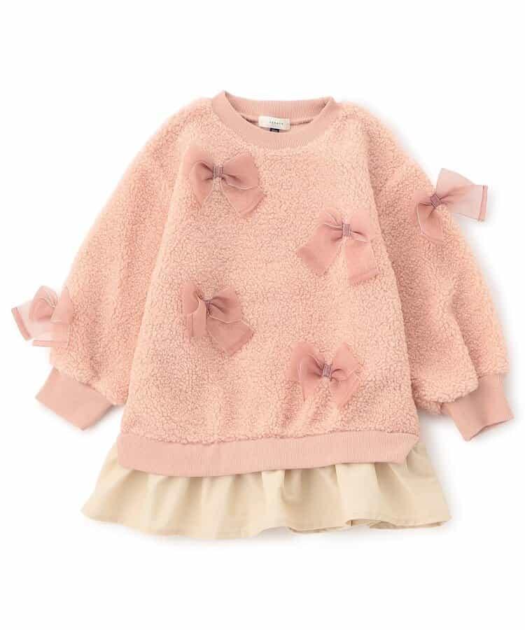 蝴蝶結裝飾毛絨連衣裙