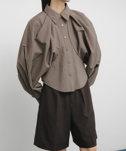 泡泡袖短款襯衫