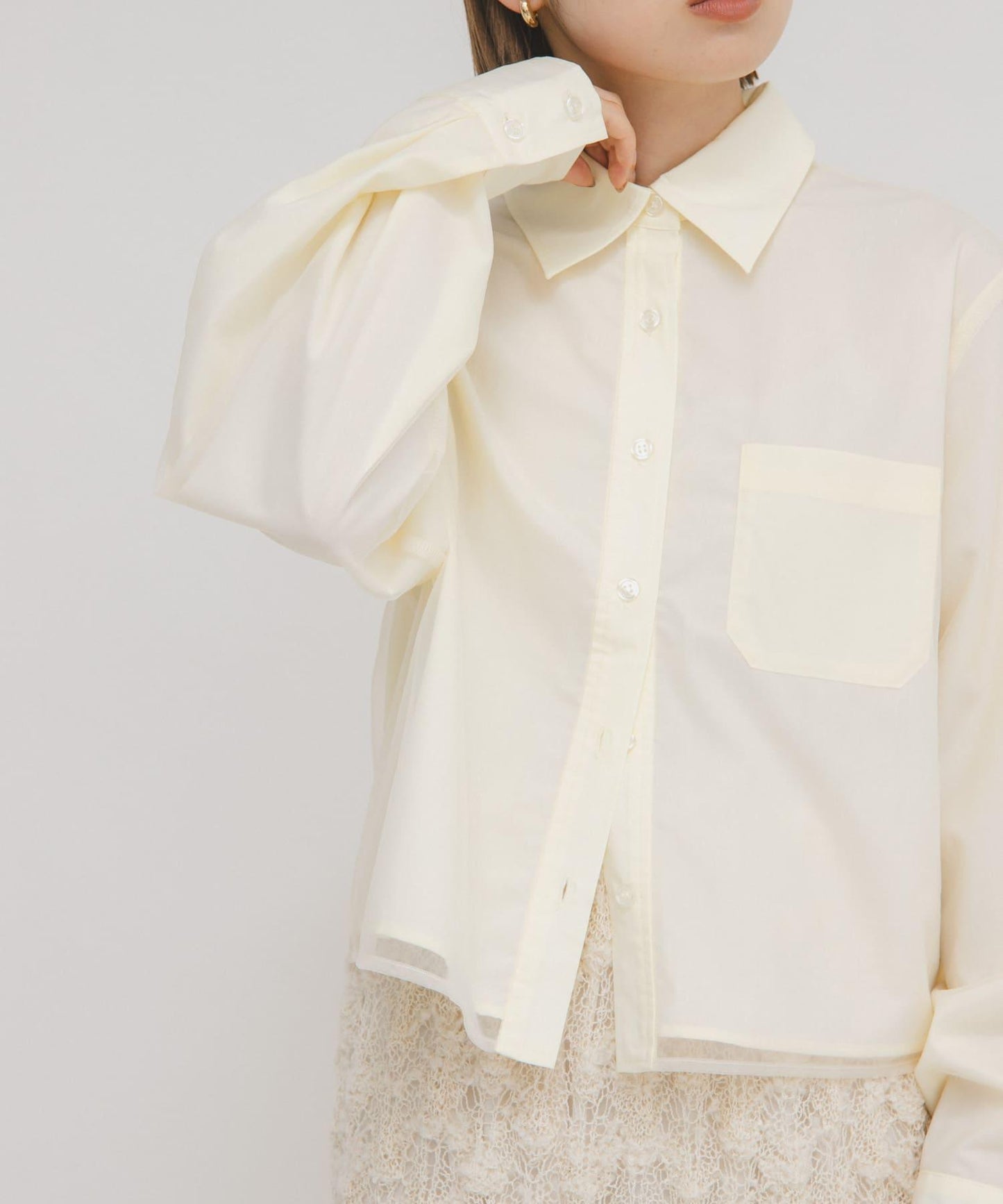 網紗疊層短款襯衫