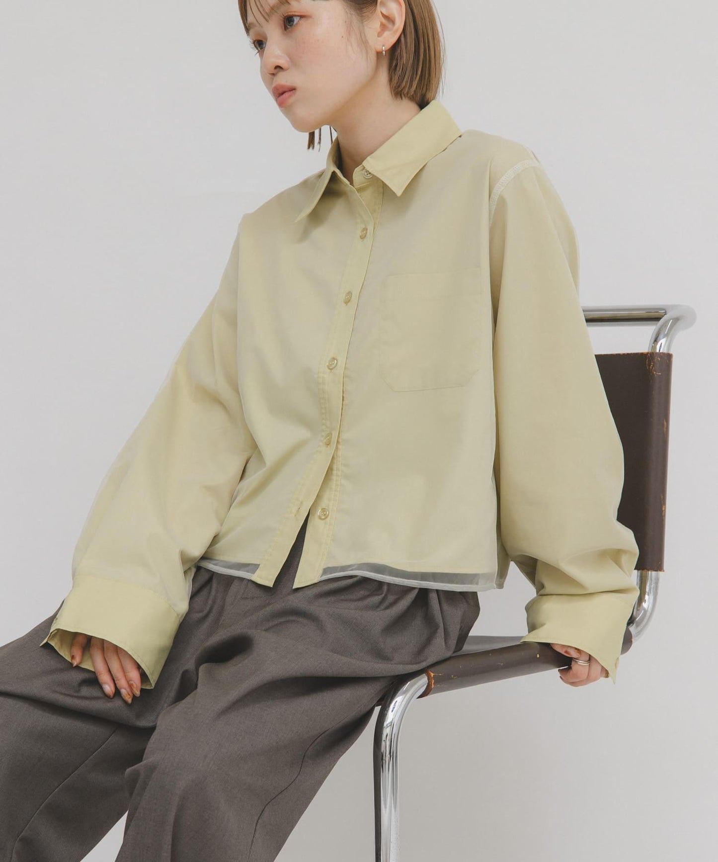 網紗疊層短款襯衫