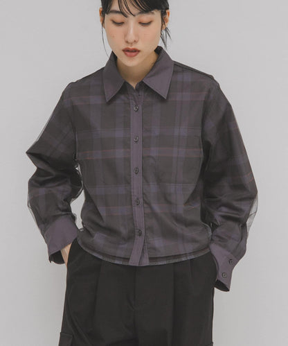 網紗疊層短款襯衫