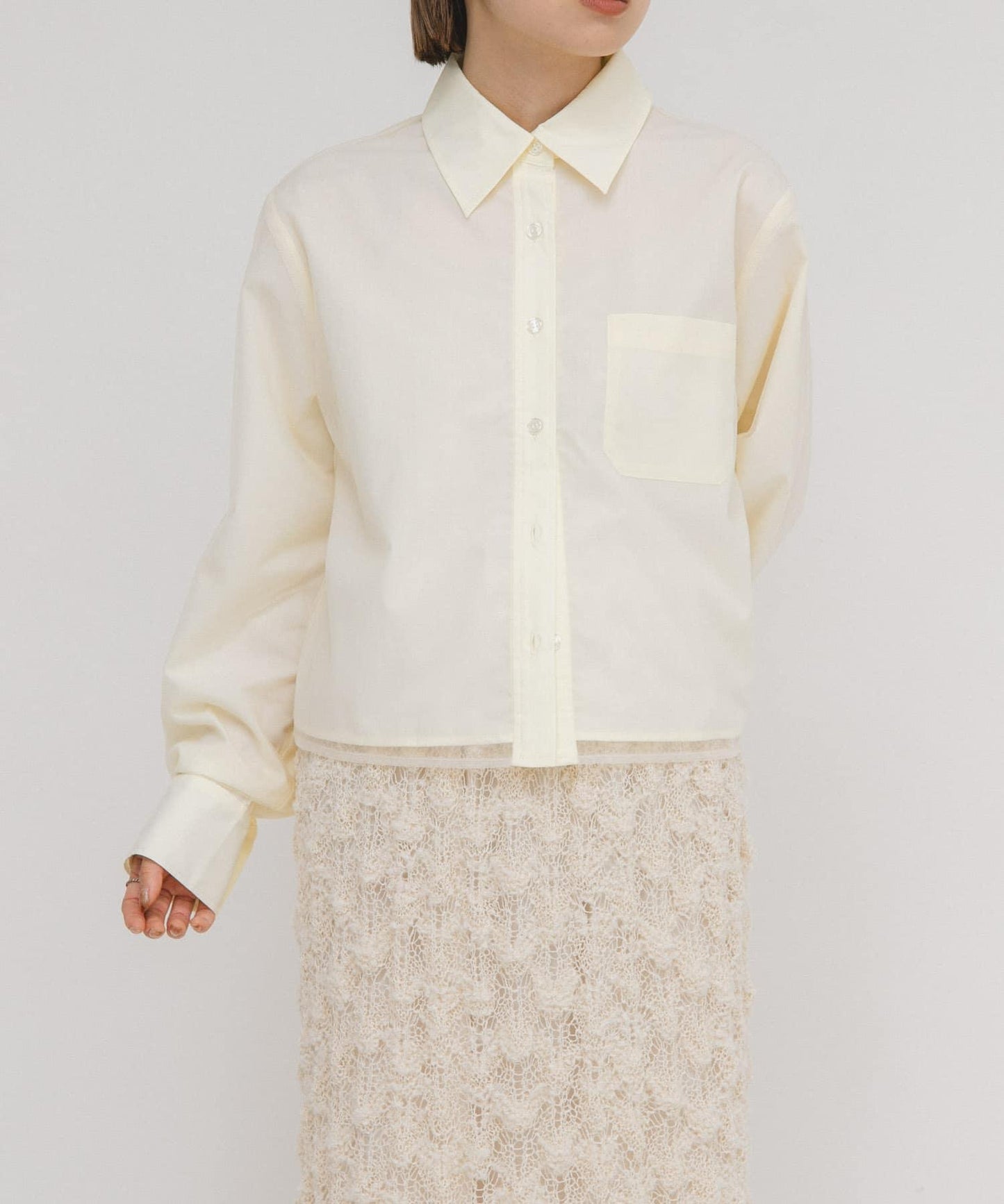 網紗疊層短款襯衫