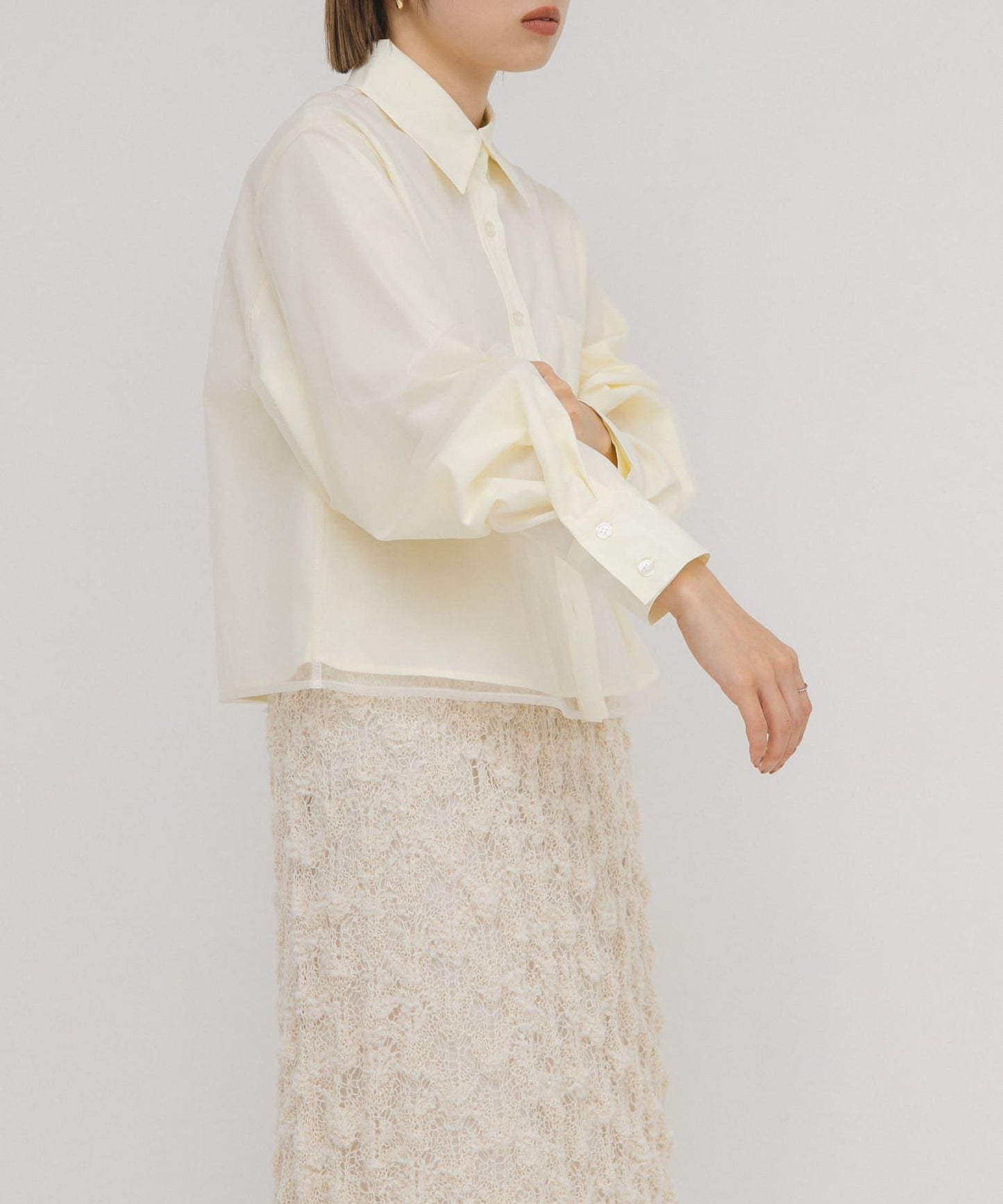 網紗疊層短款襯衫