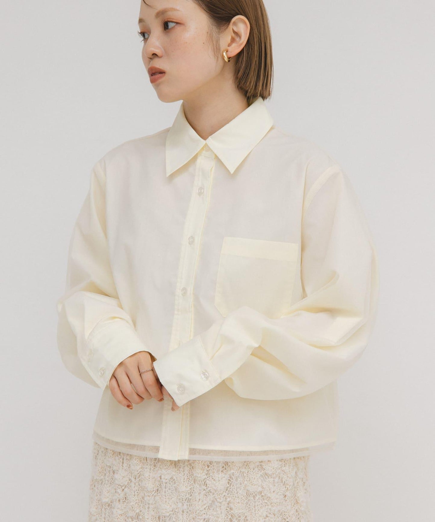 網紗疊層短款襯衫