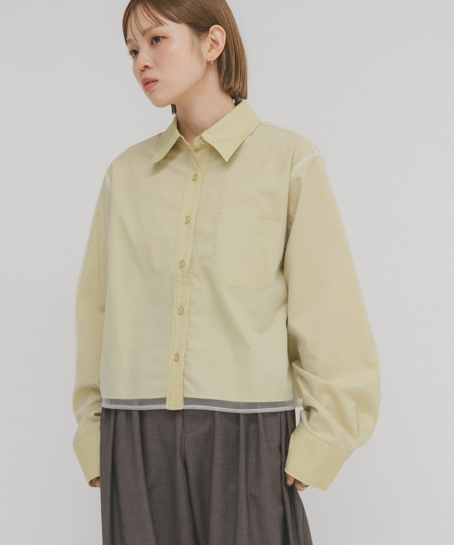 網紗疊層短款襯衫