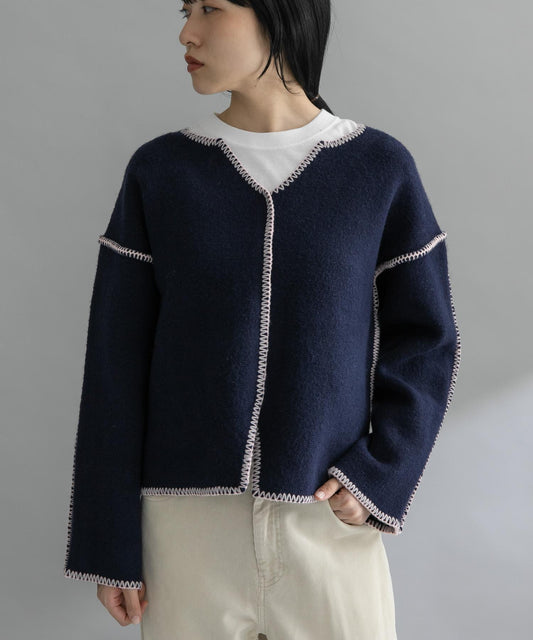 雙色手工縫線2WAY針織衫