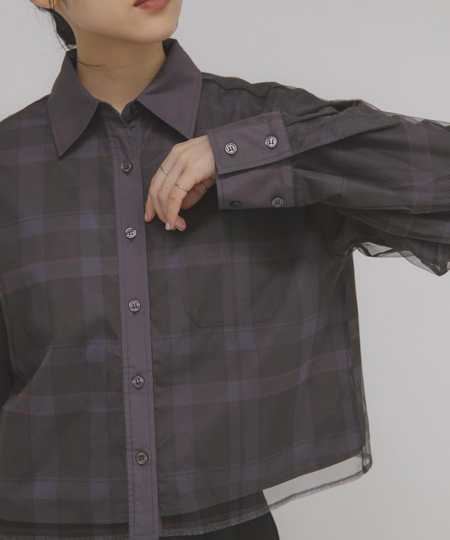 網紗疊層短款襯衫