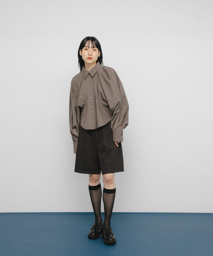 泡泡袖短款襯衫