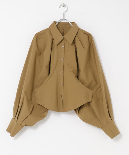 泡泡袖短款襯衫