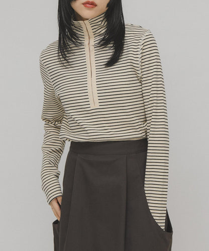 高領紐扣條紋上衣