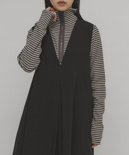 高領紐扣條紋上衣