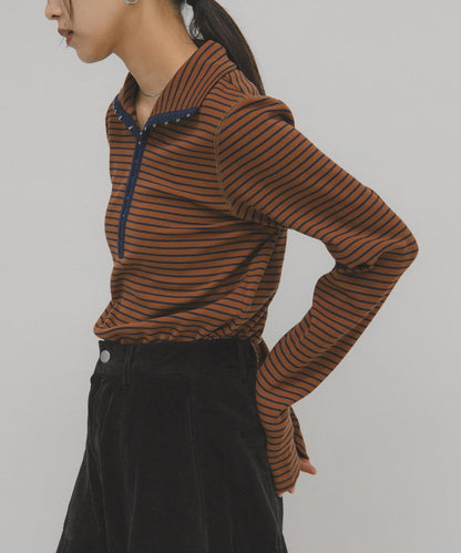 高領紐扣條紋上衣