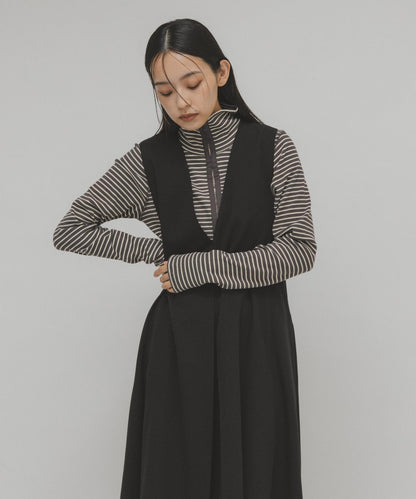 高領紐扣條紋上衣